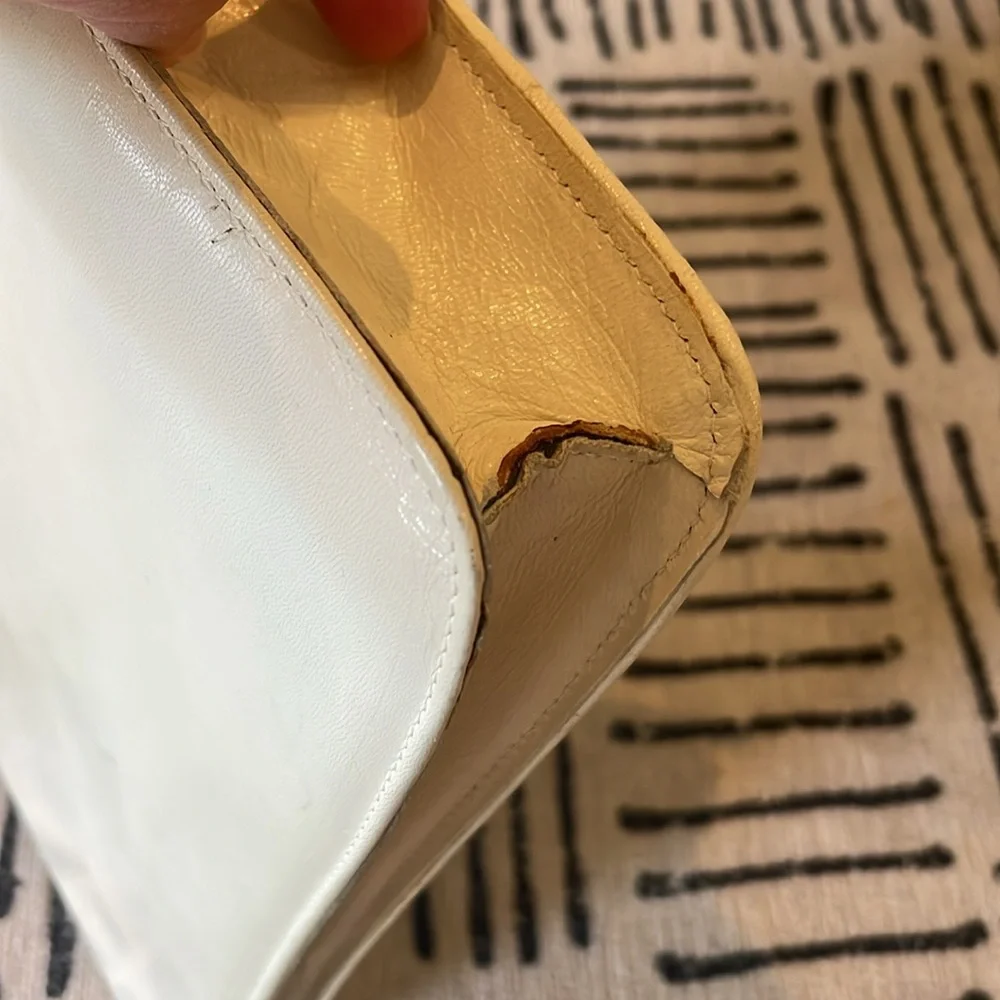 Vintage 80s Cream Leather Woven Purse Clutch - Picture 6 of 6